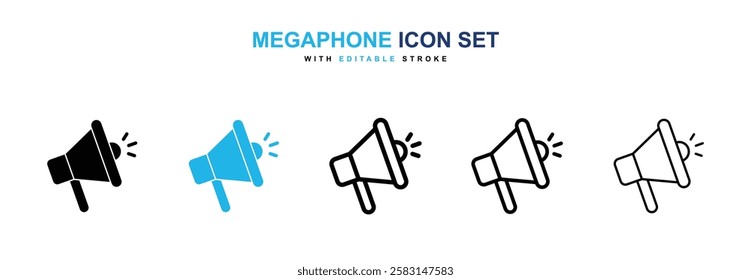 Megaphone icons vector collection in black and blue colors on white background