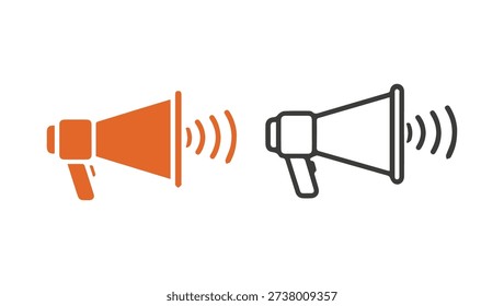 Megaphone Icons Vector Set. Announcement and Amplification Symbols. megaphone icons and announcement sound symbol. amplification design black and Orang. 