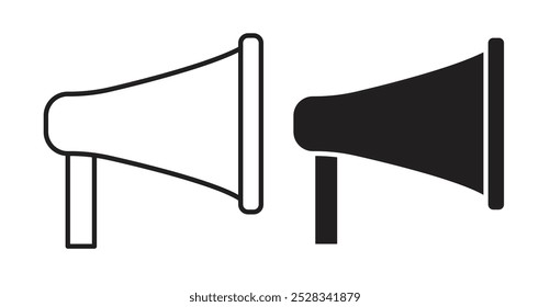 Megaphone icons. Vector set in filled and line style.
