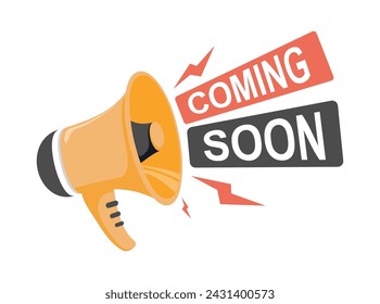 Megaphone Illustration And Banner With Text Coming Soon. Coming soon with megaphone design on abstract background. Product offer, Timer announcement tag. Coming soon promotion message