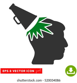 Megaphone Impact Head EPS vector pictogram. Illustration style is flat iconic bicolor green and gray symbol on white background.