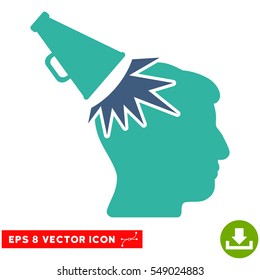 Megaphone Impact Head EPS vector pictogram. Illustration style is flat iconic bicolor cobalt and cyan symbol on white background.