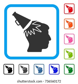 Megaphone Impact Head icon. Flat grey iconic symbol in a light blue rounded squared frame. Black, gray, green, blue, red, orange color variants of Megaphone Impact Head vector.