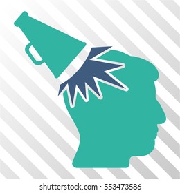 Megaphone Impact Head vector icon. Illustration style is flat iconic bicolor cobalt and cyan symbol on a hatch transparent background.