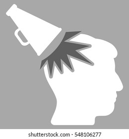 Megaphone Impact Head vector pictogram. Style is flat graphic bicolor symbol, dark gray and white colors, silver background.