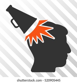 Megaphone Impact Head vector pictograph. Illustration style is flat iconic bicolor orange and gray symbol on a hatched transparent background.