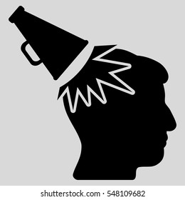 Megaphone Impact Head vector pictograph. Style is flat graphic symbol, black color, light gray background.