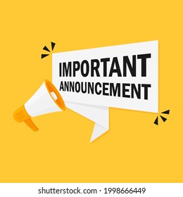 Megaphone with Important Announcement speech bubble. Loudspeaker. Banner for business, marketing and advertising. Vector illustration, flat design