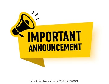 Megaphone with Important Announcement speech bubble. Loudspeaker. Banner for business, marketing and advertising. Vector illustration.