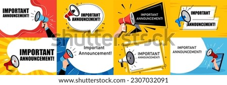 Megaphone with Important Announcement. Vector flat. Mega set 8 in 1