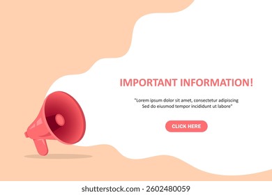 Megaphone with Important information speech bubble. Loudspeaker. Banner for business, marketing and advertising. Vector illustration.