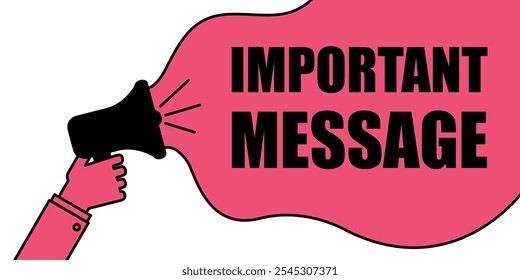 Megafone com texto 'Mensagem importante' em balão de fala rosa sobre fundo branco.