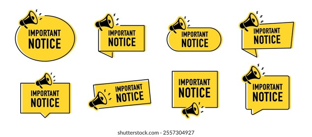 Megaphone with Important notice speech bubble. Loudspeaker. Banner for business, marketing and advertising. Vector illustration