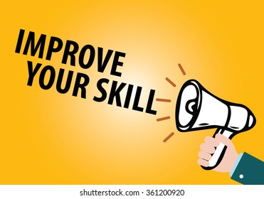 megaphone with IMPROVE YOUR SKILL announcement ,business concept ,business idea 
