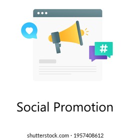 Megaphone inside website, social promotion vector in gradient style 