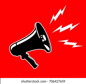 Megaphone isolated black on red background vector Illustration