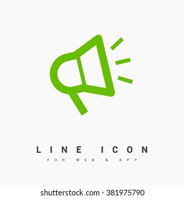 Megaphone isolated minimal flat icon. Loudspeaker line vector icon for websites and applications minimalistic flat design.