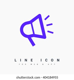 Megaphone isolated minimal flat icon. Loudspeaker line vector icon for websites and applications minimalistic flat design.