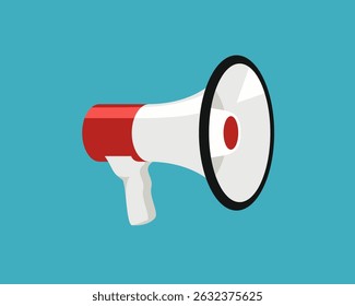 Megaphone isolated on blue background. Vector cartoon flat illustration. Loudspeaker icon.  