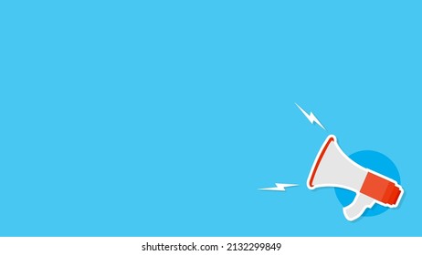 Megaphone einzeln auf blauem Kopienraum, Hintergrund der flachen Illustration.