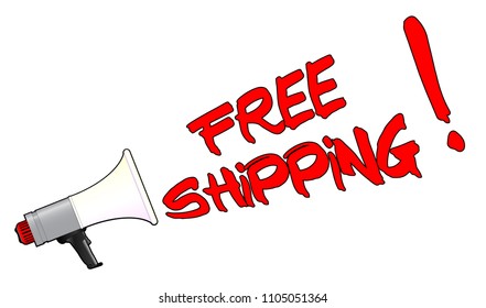 A megaphone isolated over a white background shouting FREE SHIPPING