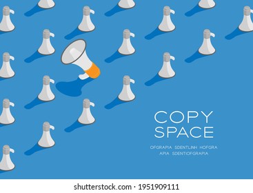 Megaphone isometric pattern, Press protest against dictatorship concept poster and social banner design illustration isolated on blue background, vector eps 10, copy space