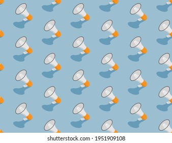 Megaphone isometric seamless pattern, Press protest against dictatorship concept poster and social banner design illustration isolated on blue background, vector eps 10