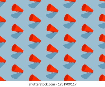 Megaphone isometric seamless pattern, Press protest against dictatorship concept poster and social banner design illustration isolated on blue background, vector eps 10