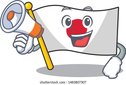 With megaphone Japan flag hoisted inside cartoon pole