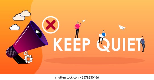  megaphone with KEEP QUIET word concept vector illustration with character hand shake, landing page, template, ui, web, mobile app, poster, banner, flyer