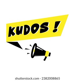  Megaphone mit Kudos Sprachblase. Lautsprecher. Banner für Unternehmen, Marketing, Industrie, Rekrutierung, Werbung, Ankündigungen und andere. Mit einem einfachen und klaren Aussehen.