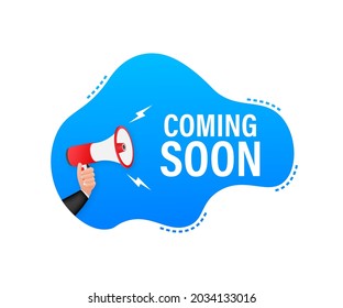 Megaphone label with coming soon. Megaphone banner.