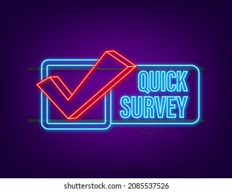 Megaphone label with quick survey. Neon icon. Megaphone banner. Web design. Vector stock illustration