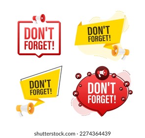 Megaphone-Set mit Text nicht vergessen. Megaphone in Hand Promotion Banner. Marketing und Werbung
