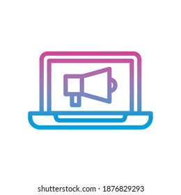 Megaphone in laptop gradient style icon design, Amplifer speaker bullhorn announce theme Vector illustration