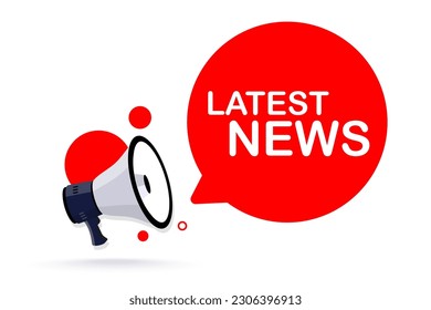 Megaphone with Latest news text. Latest news label. Announcement. Breaking, hot and fake news. Loudspeaker. Important Newsletter. Banner for business, promotion and advertising. Vector illustration