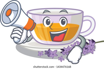 With megaphone lavender tea in the mascot shape