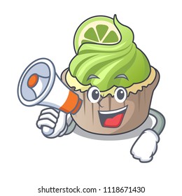 With megaphone lemon cupcake character cartoon