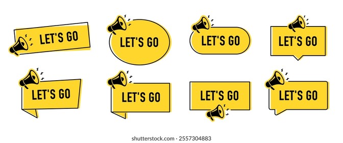 Megaphone with let's go speech bubble. Loudspeaker. Banner for business, marketing and advertising. Vector illustration.