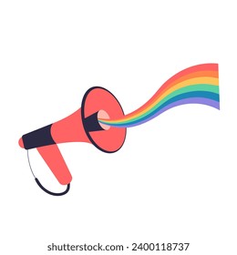 Megaphone with lgbt rainbow. Pride month concept. Vector illustration isolated on white background. 