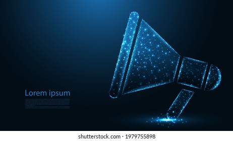 Megaphone-Line-Verbindung. Low-Poly-Wireframe-Design. Abstrakter geometrischer Hintergrund. Vektorgrafik.
