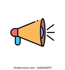 Megaphone line fill style icon design, Amplifer speaker bullhorn announce speech message communication and loud theme Vector illustration