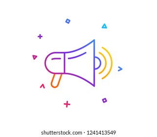 Megaphone line icon. Advertisement device symbol. Communication sign. Gradient line button. Megaphone icon design. Colorful geometric shapes. Vector