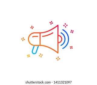 Megaphone line icon. Advertisement device symbol. Communication sign. Gradient design elements. Linear megaphone icon. Random shapes. Vector