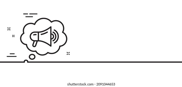 Megaphone line icon. Advertisement device symbol. Brand ambassador speech bubble sign. Minimal line illustration background. Megaphone line icon pattern banner. White web template concept. Vector