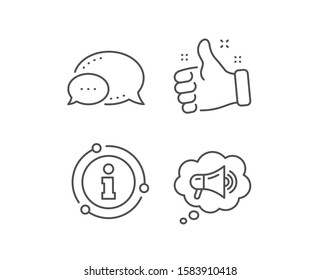 Megaphone line icon. Chat bubble, info sign elements. Advertisement device symbol. Brand ambassador speech bubble sign. Linear megaphone outline icon. Information bubble. Vector