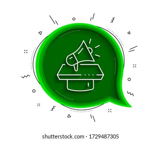 Das Symbol der Megaphone-Linie. Chat Blase mit Schatten. Symbol für Werbemittel. Markenbotschafter Lautsprecher Zeichen. Dünne Linie Megaphone-Symbol. Vector
