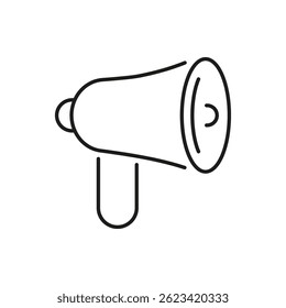 Megaphone Line Icon. Communication, Announcement, And Public Speaking Outline Symbol. Marketing And Promotion Tool. Editable Stroke. Isolated Vector Illustration.