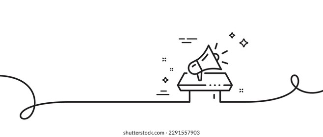 Megaphone line icon. Continuous one line with curl. Advertisement device symbol. Brand ambassador loudspeaker sign. Megaphone single outline ribbon. Loop curve pattern. Vector