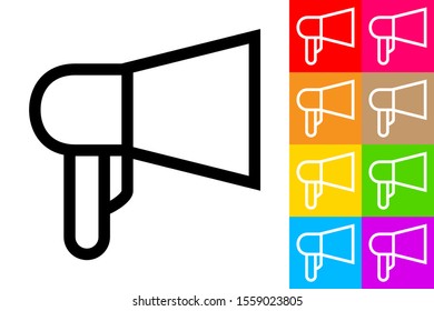 Megaphone. Line Icon With Different Color Background.